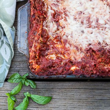 A baked lasagna in a pan