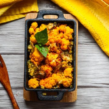 Cauliflower baked in a metal pan