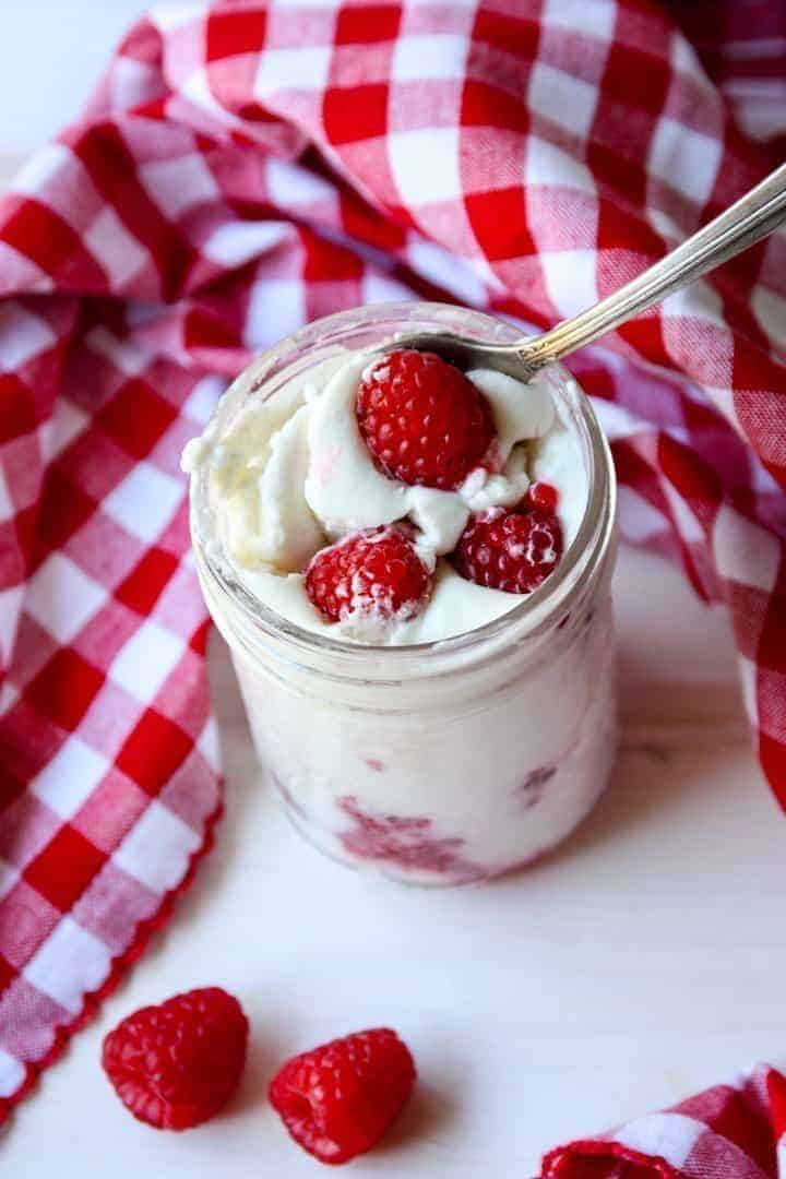 Mason Jar Coconut Mousse with raspberries