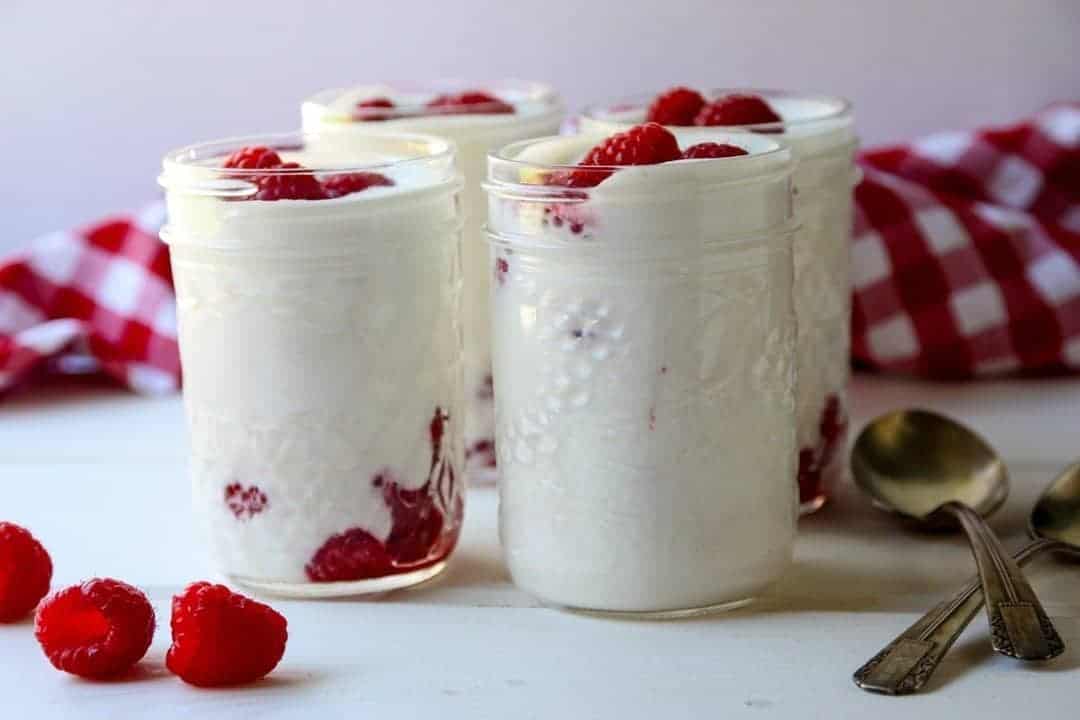 Jars of mousse on a table
