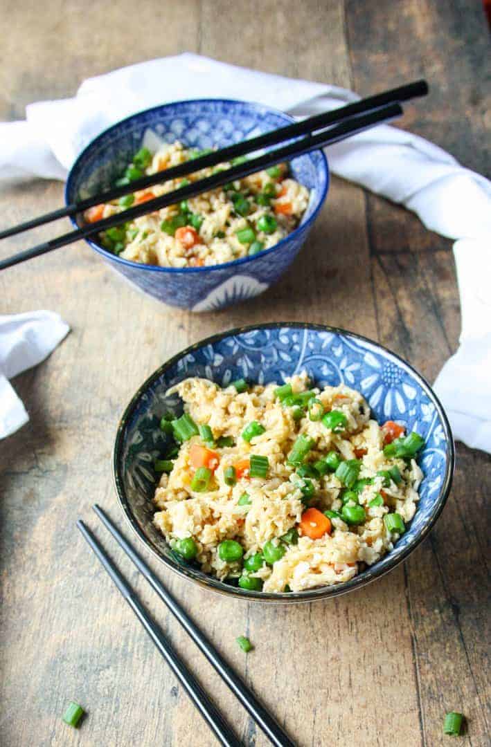 Two bowls of food on a table