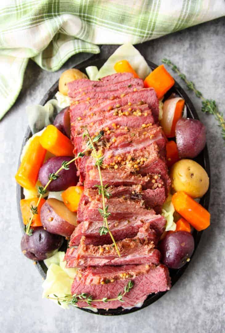 A plate of meat and vegetables
