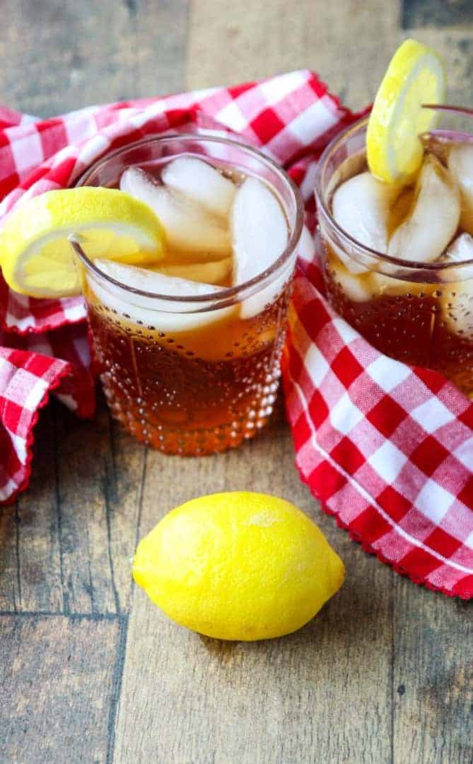 A glass of tea on a table