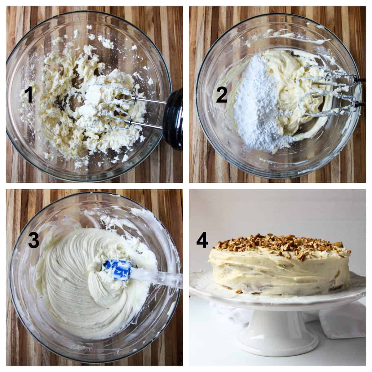 Making the cream cheese frosting, step by step.