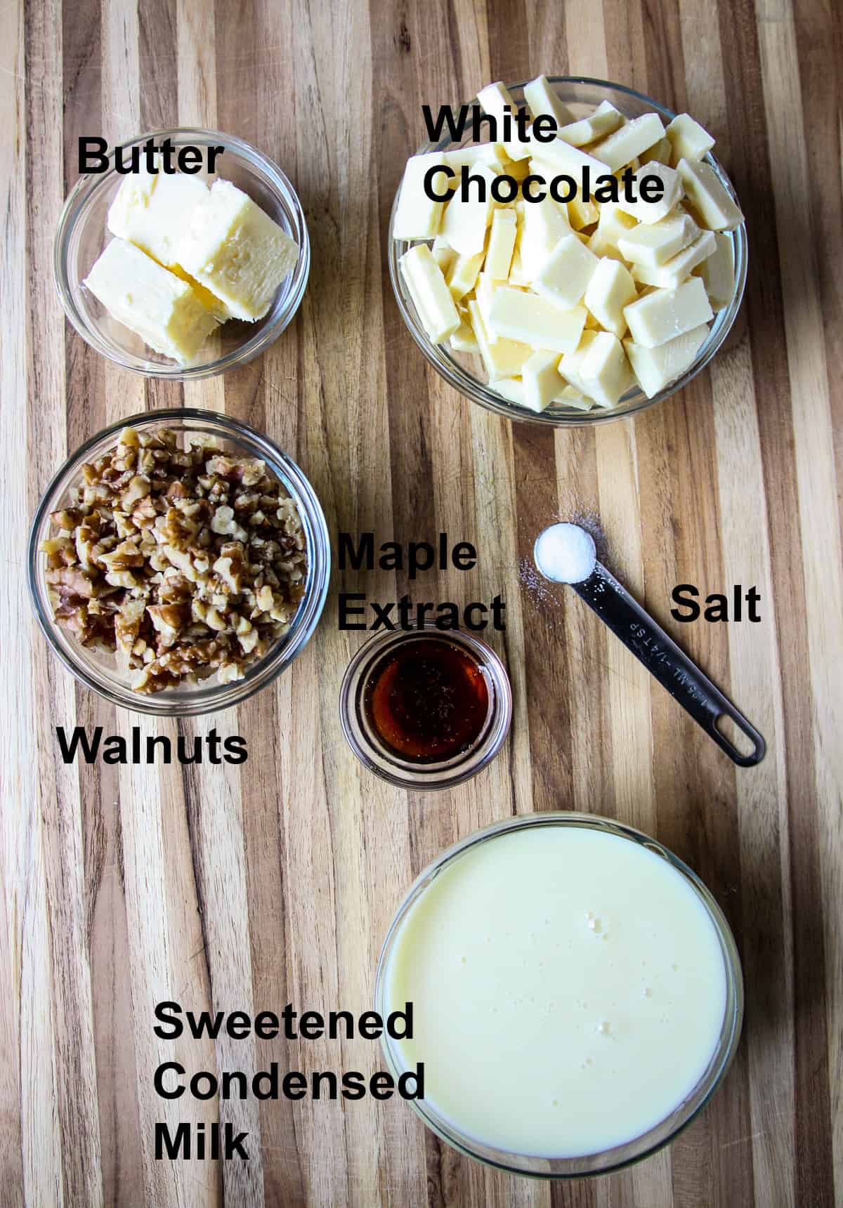 The ingredients to make this maple fudge recipe.