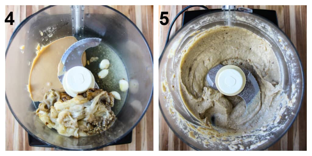 The dip ingredients being processed in a food processor.