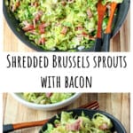 A skillet with sautéed brussels sprouts.