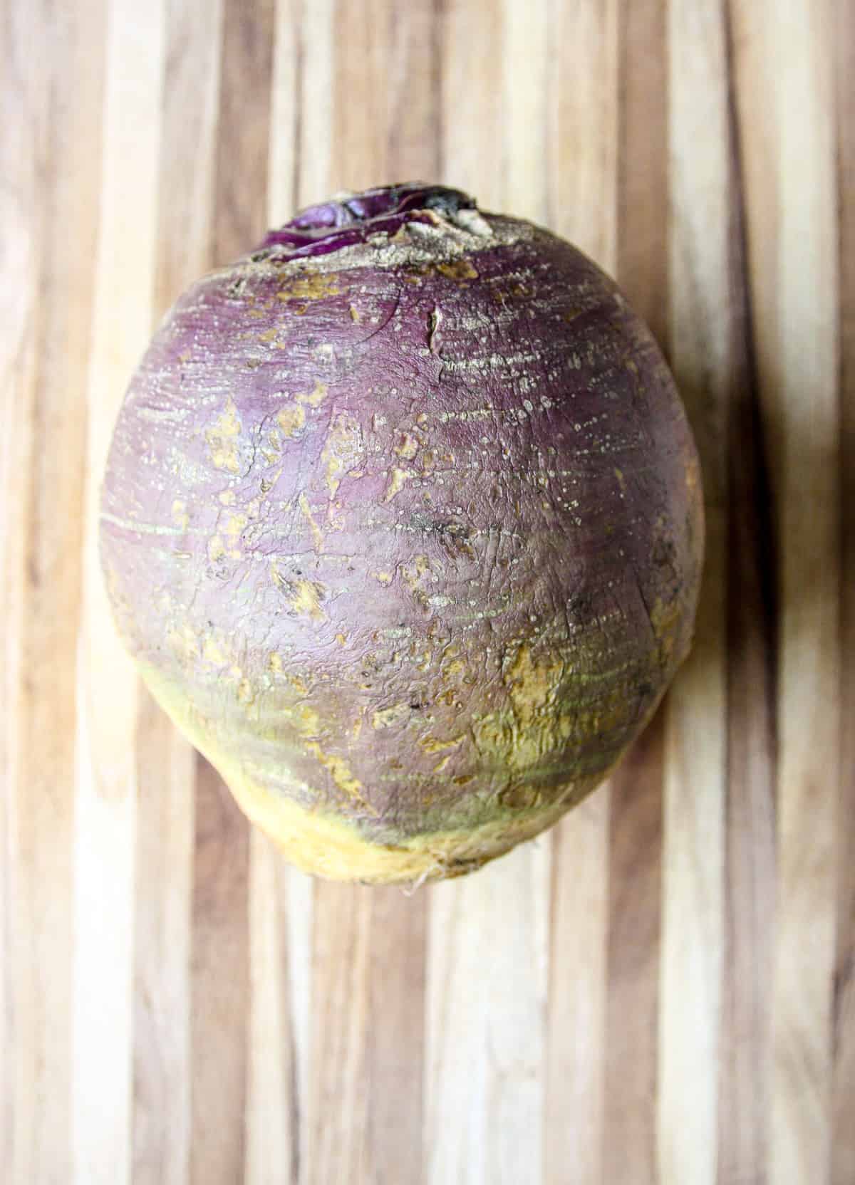 A rutabaga before slicing and peeling.