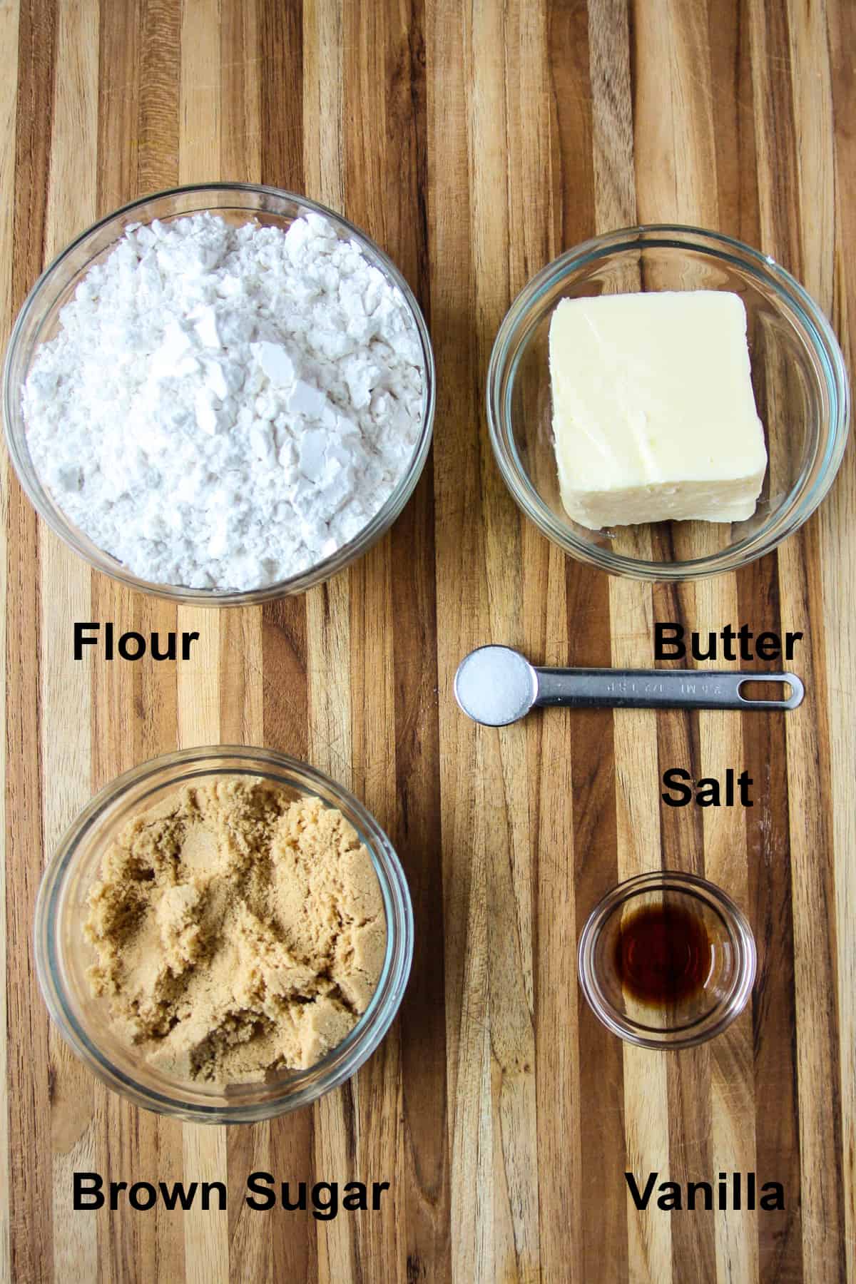 The ingredients to make the shortbread crust.