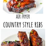 Cooked ribs on a white plate.