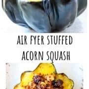 Air fried squash stuffed with a quinoa filling.