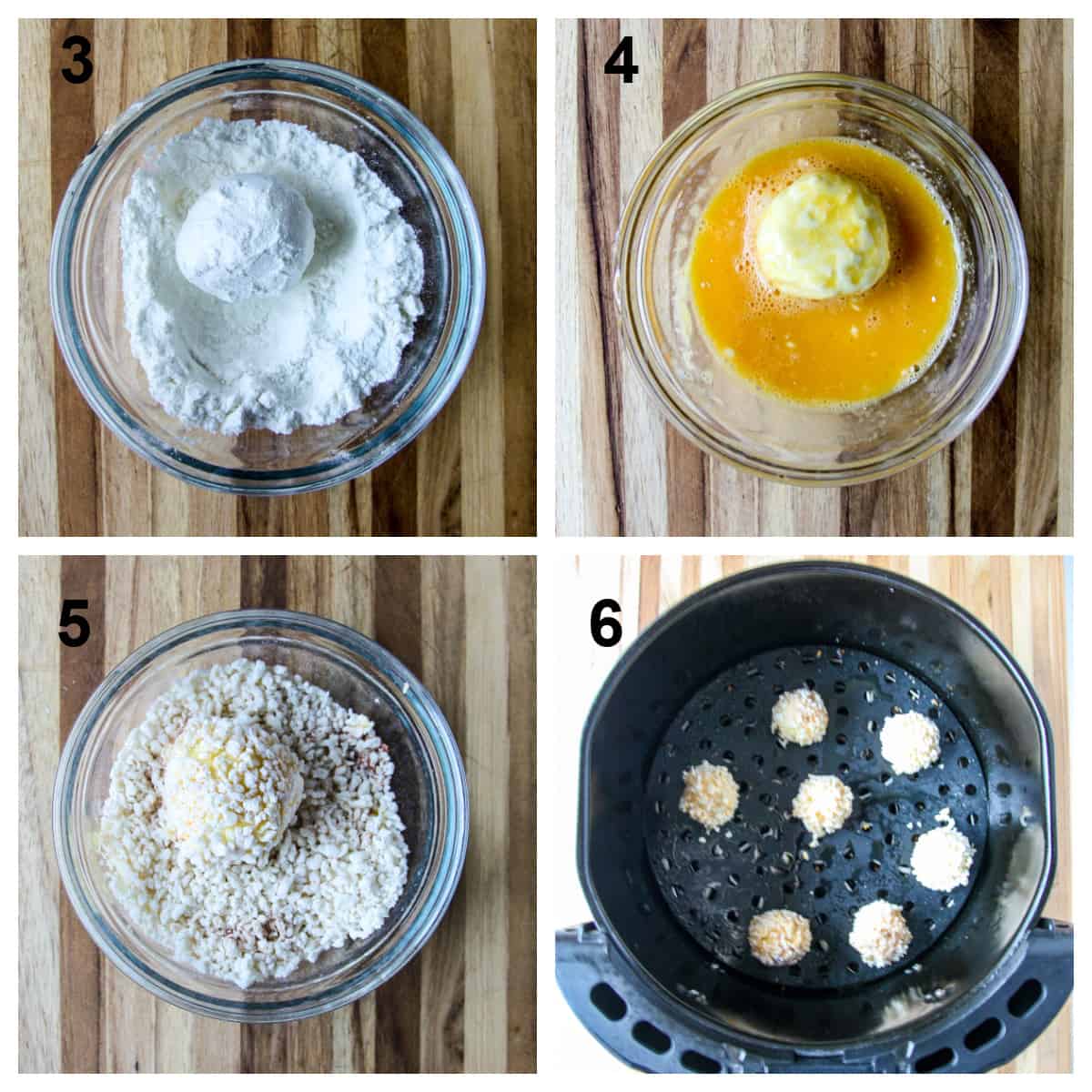 Four steps for making goat cheese balls.