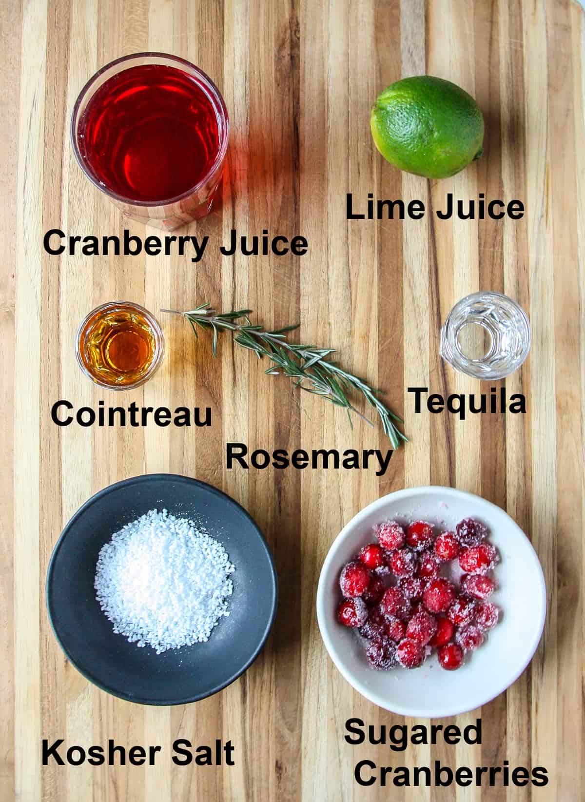 The Ingredients you need to make this drink, on a wooden board.