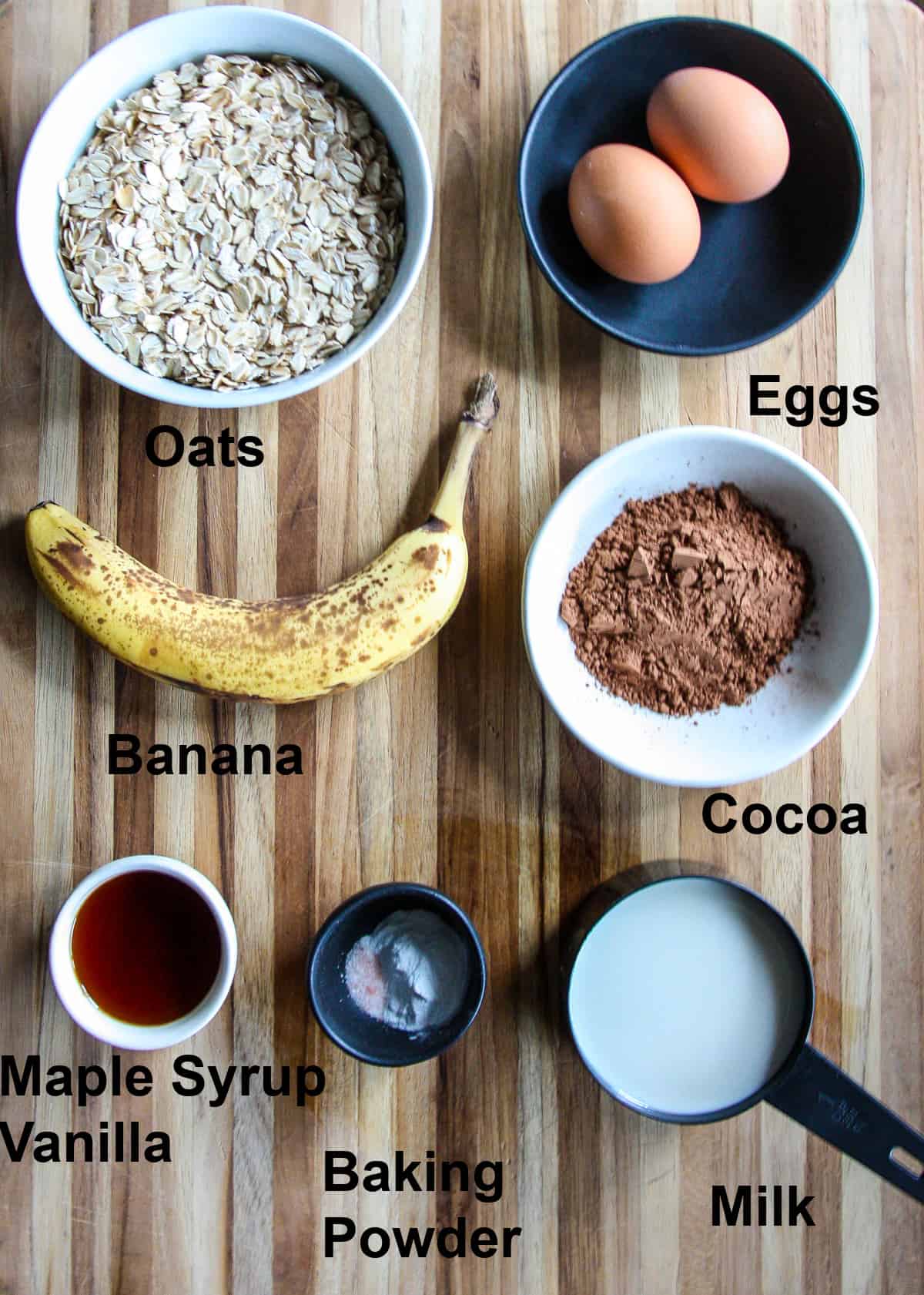 All of the ingredients needed to make this recipe on a wooden board.