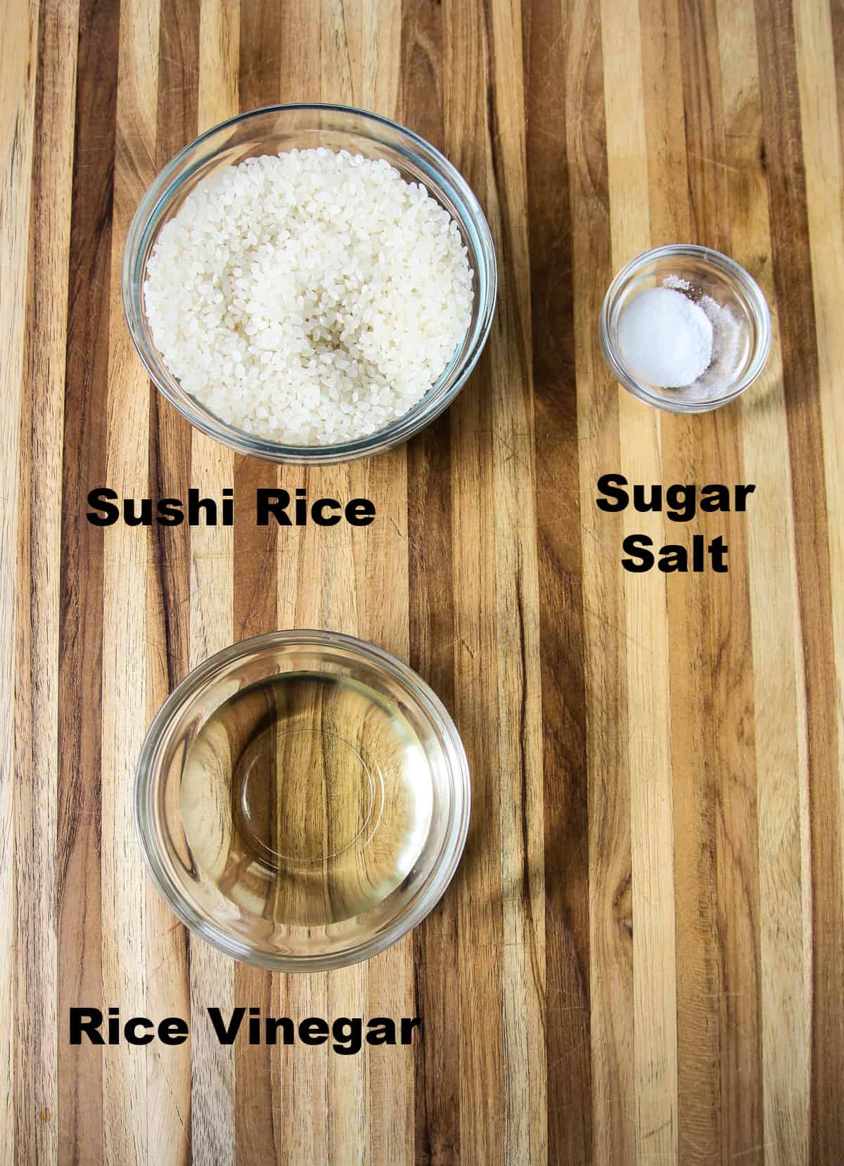 The ingredients for making the sushi rice.