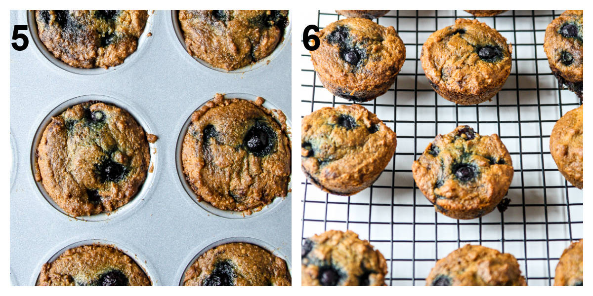 Baked muffins in the muffin pan and on a wire rack.