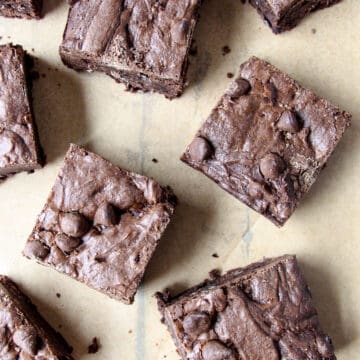 Mexican chocolate brownies on parchment paper.