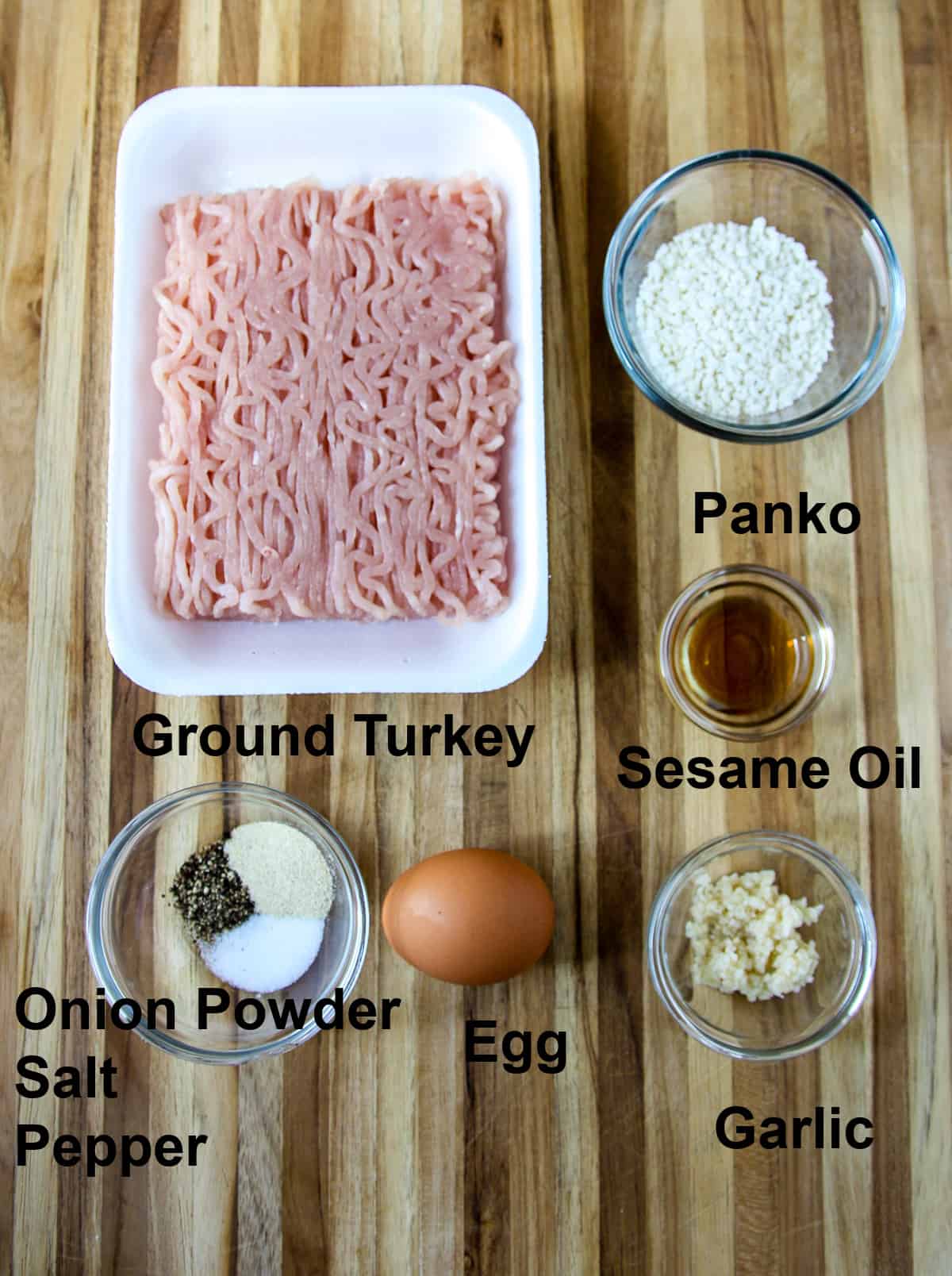 The ingredients for making turkey meatballs.