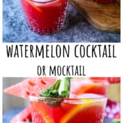 A watermelon cocktail in a clear patterned glass.