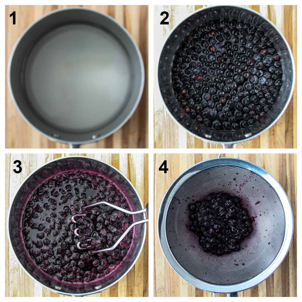 Each step in the recipe process.